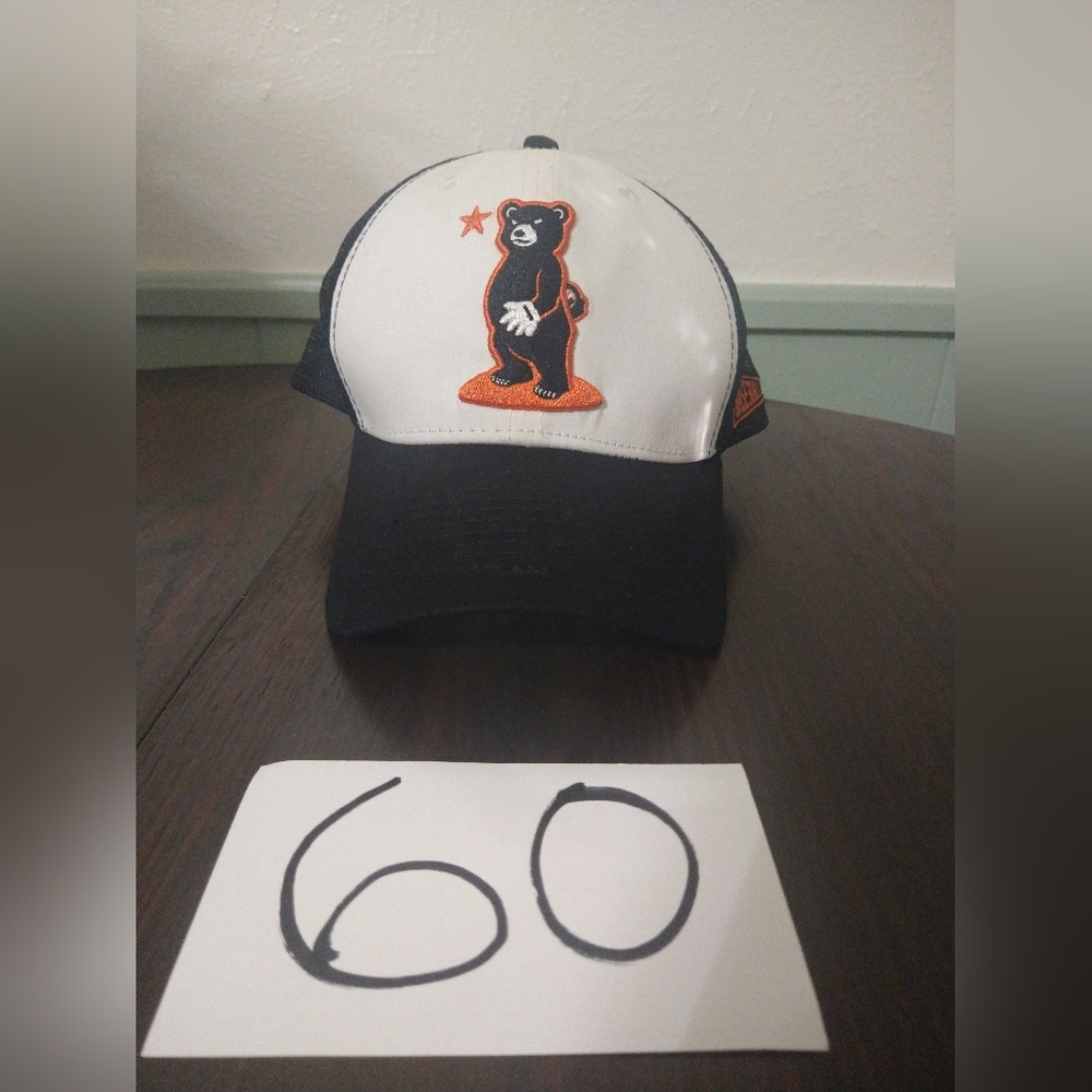 Baseballism Bear Pitcher Baseball Cap Hat White Black Orange Adjustable Trucker